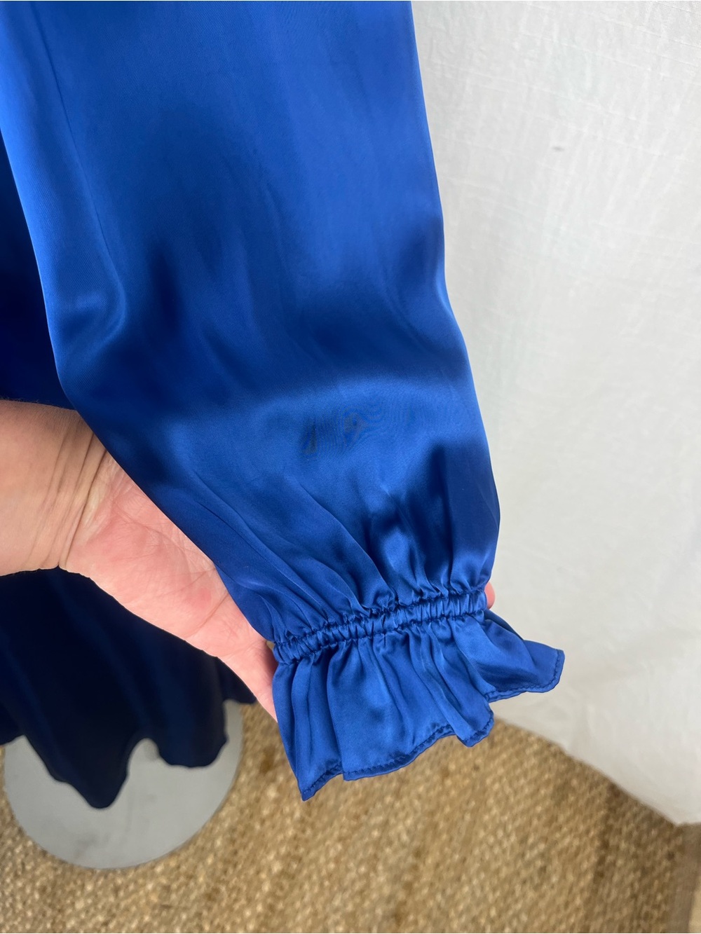 💙Wilfred Royal Blue Satin Long Sleeve Button-Front Midi Dress XS 💙 - Picture 5 of 9